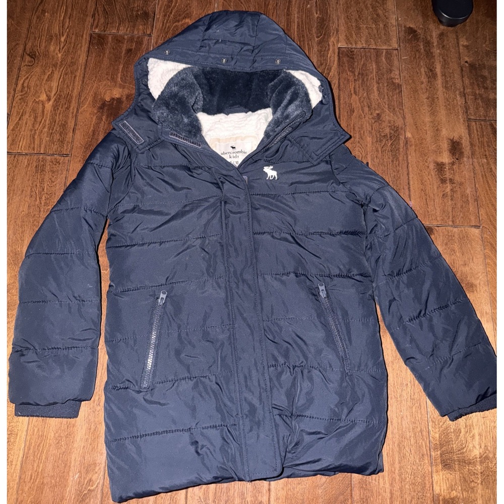 Abercrombie Kids navy blue puffer‎ shepherd jacket With Hood Size 9/10 Used